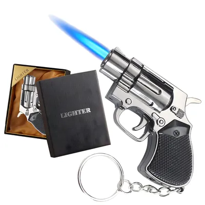 Cool Gun Shape Jet Flame Torch Lighter Windproof Adjustable Flame Refillable Butane for Cigar Gifts