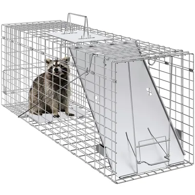 VEVOR Live Animal Cage Trap Humane Cat Trap Galvanized Iron Folding Animal Trap with Handle for