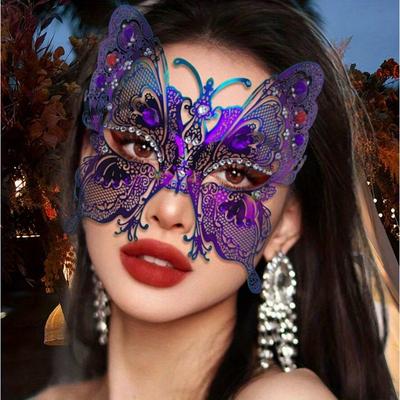 TEMU Elegant Metal & Rhinestone Butterfly Masquerade Mask For Festive Parties, Carnivals, Weddings, And Performances - No Power Required