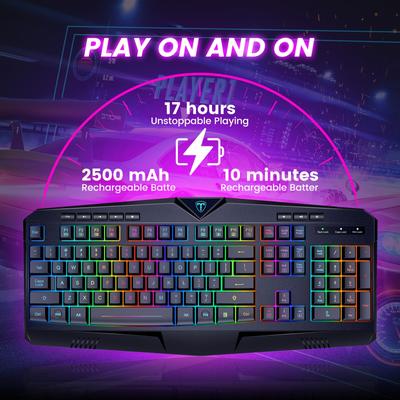 TEMU Wireless Keyboard, Rechargeable Rgb Backlit Wireless Gaming Keyboard With Wrist Rest, Silent Keys, Multimedia Keys, Anti-ghosting, Full-size Light Up Keyboard For Pc Gamer, Black