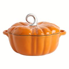 TEMU Large Cast Iron Dutch Oven, 3.5 Qt Pumpkin Dutch Oven Pot With Lid, Punpkim Shaped Enamel Pot Crock Cocotter Pot Soup Pot, Serves 3-5