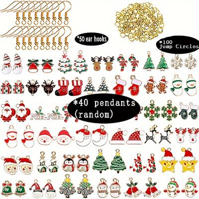 TEMU 190pcs Christmas-themed Pendant Ear Hook Set, Including 40pcs Of 20 Pairs Of Pendants, 50pcs Of Ear Hooks And 100pcs Of Open Rings Diy Christmas Jewelry Necklace Ear Hook Bracelet Christmas Gift