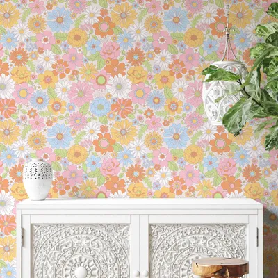 Floral Peel and Stick Wallpaper Vintage Multicolor Daisy Self Adhesive Wallpaper Contact Paper for