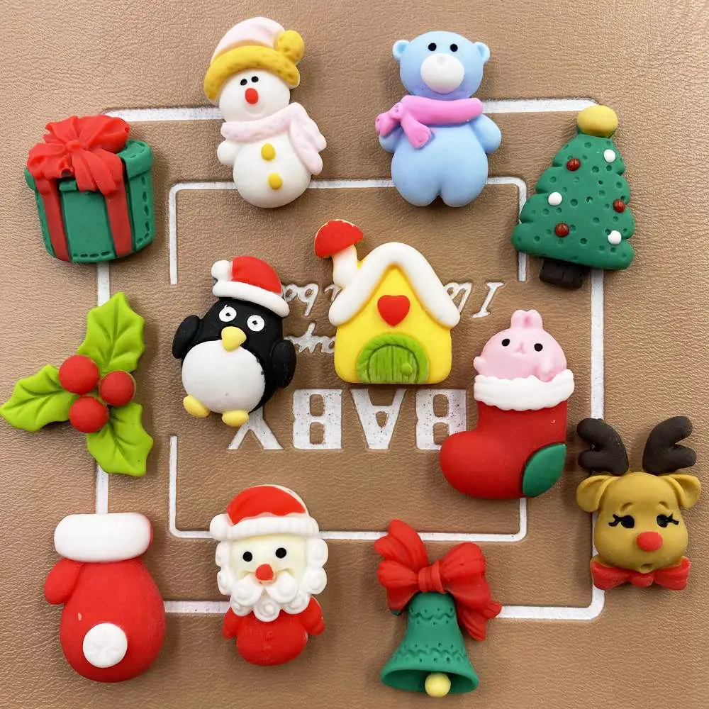 12 pièces résine colorée bonhomme de neige ours pingouin père noël arbre boîte-cadeau wapiti Flatback Scrapbook artisanat bricolage accessoire décor Figurine