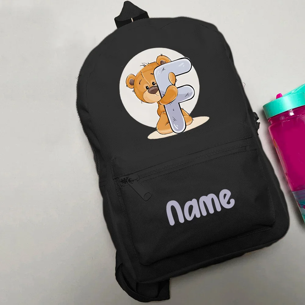 Sac à dos personnalisé pour enfants, sac d'école pour tout-petits, retour à l'école, ours de dessin animé, sac à dos avec nom initial pour enfants