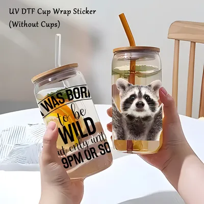 1pc UV-Transfer Aufkleber für Glas Tasse DIY UV Dtf Wrap geboren, um wilde Waschbär Thema Becher Image
