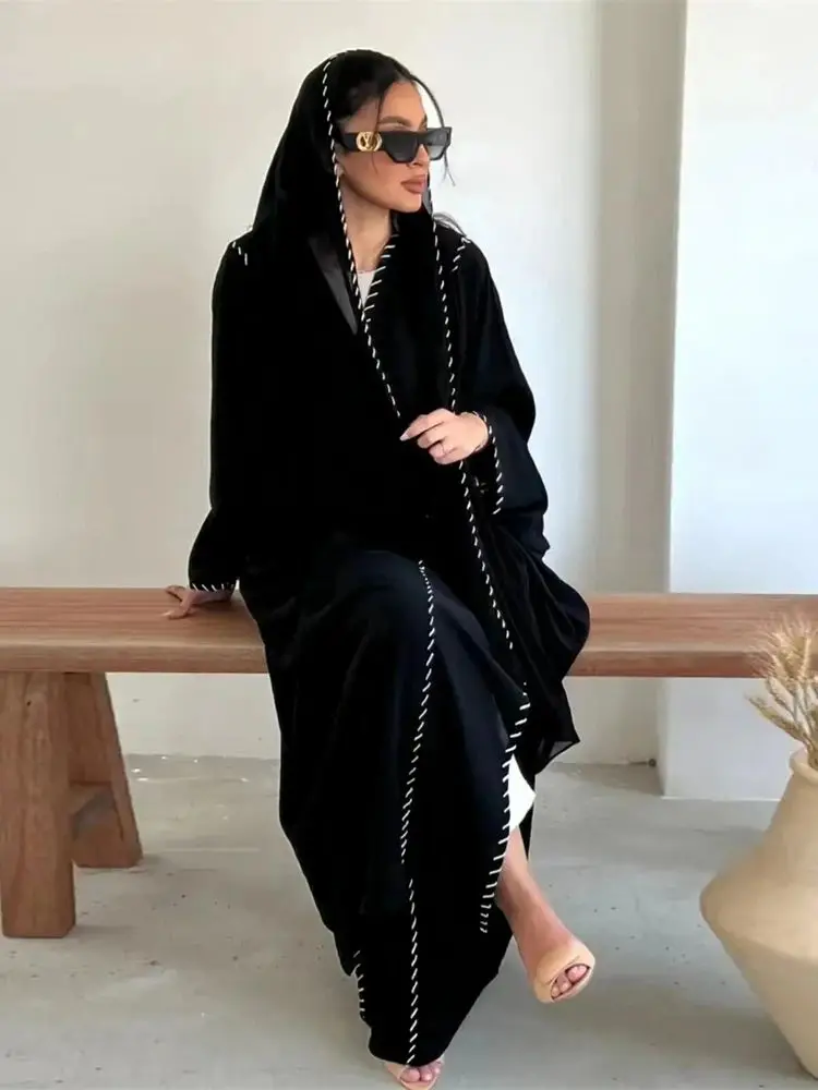 Eid Dubai Plain 2 Stück Abaya Set Hijab bescheidene muslimische Sets Khimar Abayas für Frauen Robe Kaftan Marocain Femme Musulmane Kaftan Image