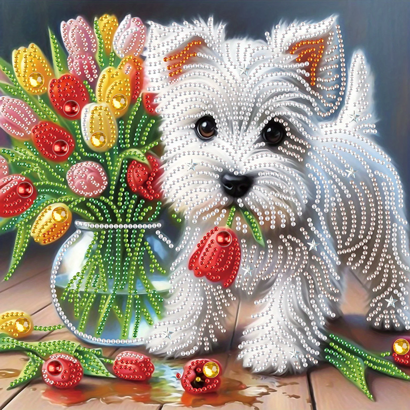 Kits d'art de diamant de forme spéciale 5D pour chiens et fleurs, bricolage pour débutants, Kits de peinture d'art de diamant pour cadeau de décoration murale de maison