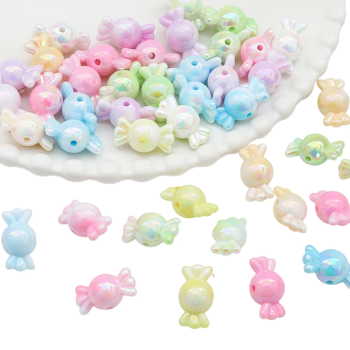 5 Stück einfarbige, mit Farbverlauf beschichtete Acrylperlen, kleine Bonbons handgefertigt, süße Accessoires, Armbänder, Halsketten, Armbänder, D Image