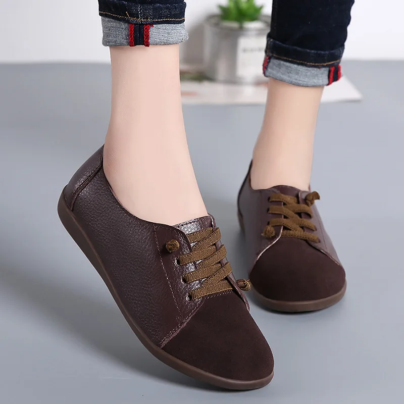 Neue 2024 frühjahr Frau Damen Schuhe Leder Nicht-slip Wohnungen Lace Up Turnschuhe Frauen Oxford Schuhe Plus Größe Moccains damen schuhe