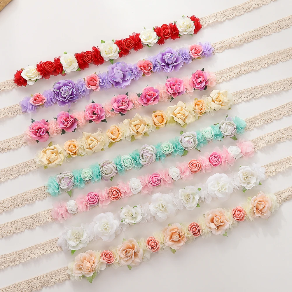 Gefälschte Blume Baby Mädchen Stirnbänder Prinzessin bunte Mini Spitze Haar bänder verstellbare Haar gummis Diademe Kinder Haar Reifen Image