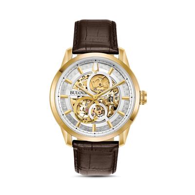 Bulova Sutton Skeleton Watch, 43mm - White/Brown