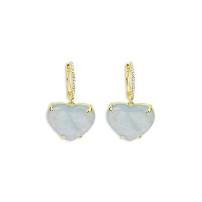 Meira T 14K Yellow & White Gold Milky Aqua & Diamond Heart Drop Earrings - Blue/Gold