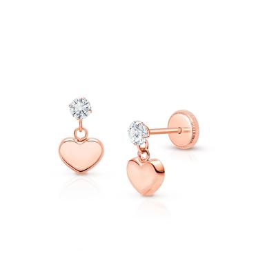 Tiny Blessings Girls' 14K Gold Dangling Modern Heart Drop Screw Back Earrings - Little Kid, Big Kid - K Rose Gold