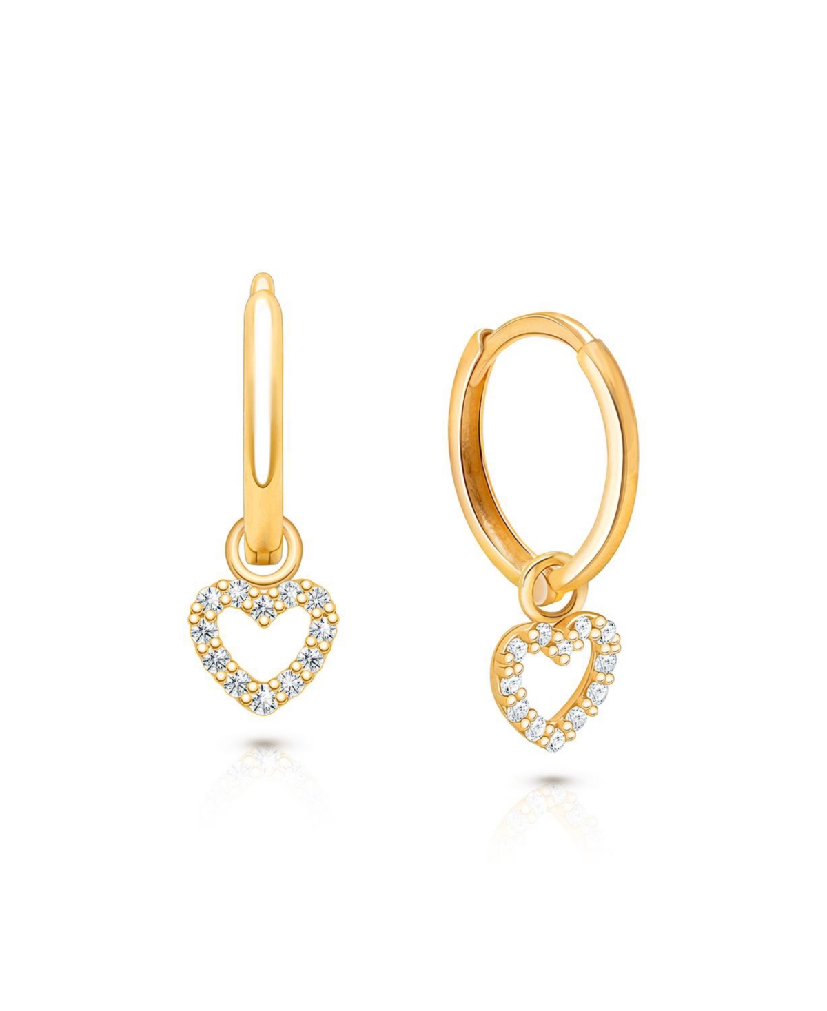 Tiny Blessings Girls' 14K Gold Pave Heart Drop Classic 11mm Huggie Hoop Earrings - Little Kid, Big Kid - K Yellow Gold