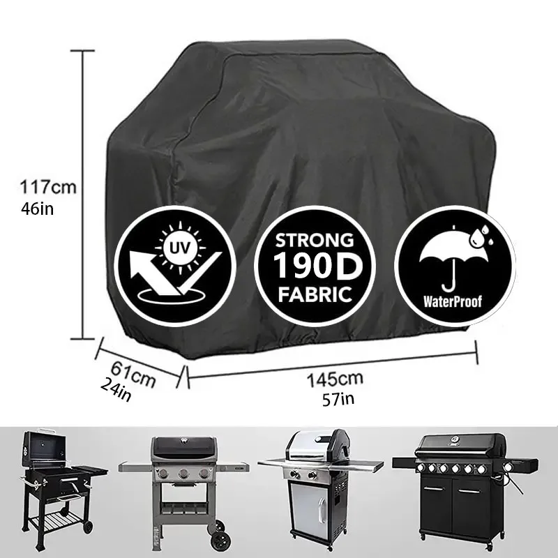 BBQ-Gasgrill-Abdeckung, UV-Schutz, langlebig, praktisch, passend für Weber Char-Broil Grill, Möbelabdeckung, Schwarz Image