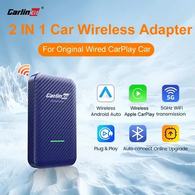 CarlinKit 2-In-1 Wireless Android Auto & CarPlay Wireless USB Adapter Auto-Connect Online Upgrade