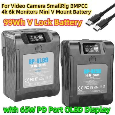 For Video Camera SmallRig BMPCC 4k 6k Monitors Mini V Mount Battery 99Wh V Lock Battery with 65W PD