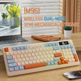 ZIYOULANG M96 Dual Mode Wireless Gaming Keyboard with 2.4G & BT5.0 90% Membrane Semi-mechanical Keyboard with Smart Display & Knob-Blueberries