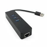 USB 3.0 Ethernet Adapter with 3 Ports and 100M Network Hub for PCs Black Plastic