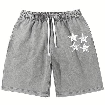 TEMU Printed Men's Casual Classic Shorts Sport Cotton Drawstring Sports Shorts Cotton Aged Washed Cotton