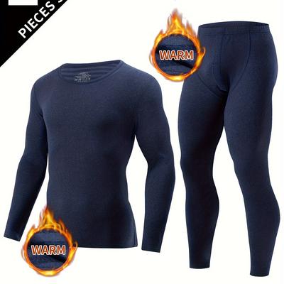 TEMU 2 Pcs Men's Warm Thermal Compression Base Layer Set - Moisture-wicking & Breathable Basic Long Sleeve & Leggings - Perfect For Running And Fitness