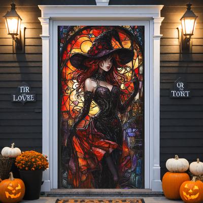 TEMU Spooky & Door Curtain - Decor With Bats And Pumpkins, Polyester, Indoor/outdoor Use