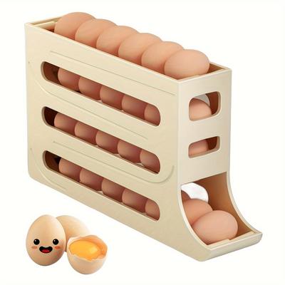 TEMU Light Yellow Automatic Dispenser, Space-saving Refrigerator Egg Tray, Suitable For Refrigerator, Kitchen, Cabinet, And Dining Table