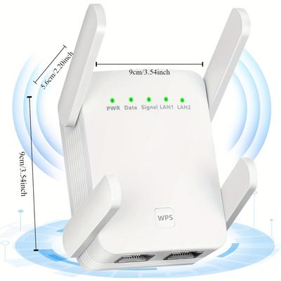TEMU Wlan Amplifier, 1200 , Wlan Repeater 2.4ghz And 5.8ghz, Wifi Extender Booster, Internet Amplifier With External 4 X 2dbi , , Up To 3000 Square Meters (white)