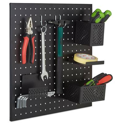 Werkzeugwand, Metall Lochwand, HxB 45 x 45 cm, 9-teiliges Werkzeughalter Set, Image