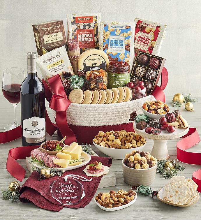 Season's Best Snack Gift Basket With Personalized Ornament And Wine, Family Item Gifts Keepsakes Personalized Gifts Food Gourmet Assorted Foods by Harry & David