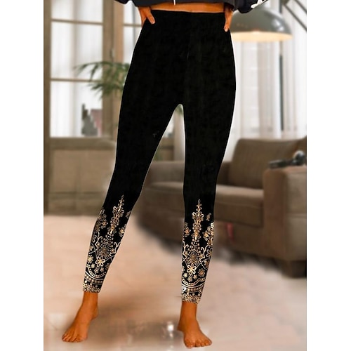Damen Leggings Hose Culottes Weit Bein Fashion Voller Länge Hochtailliert Grafikdruck Mikro-elastisch Arbeit Alltag Schwarz Gold Herbst Winter Lockere Passform Image