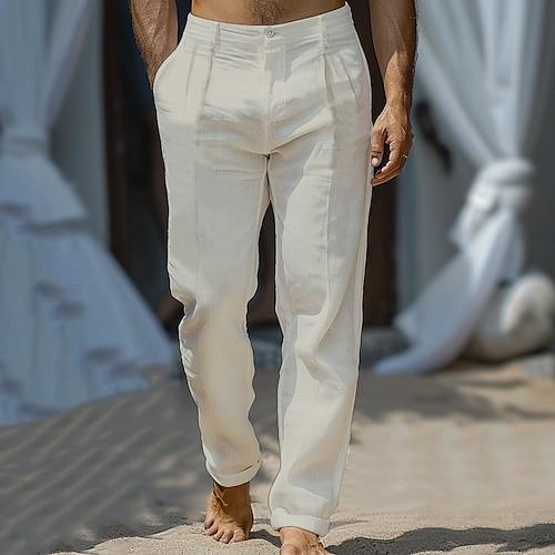 Herren Hose Einfarbig Volle Länge Formell Hochzeit Outdoor Elegant Urlaub Weiß Beige Mikroelastisch