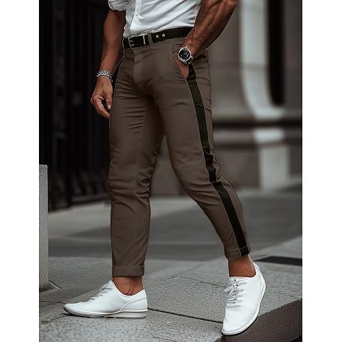 Herren Hose Chinos Freizeithose Seitenstreifen Fronttasche Farbblock Einfach Komfort Weich Täglich Ferien Ausgehen Mode Streetwear Kaffee Dehnbar