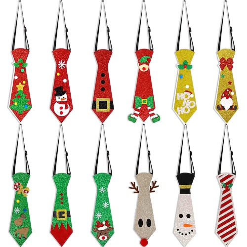12 Stück neue Filz-Weihnachtskrawatte, Weihnachtsdekoration, Schneemann, Elch, Weihnachtsbaumkrawatte, Party-Dekoration Image