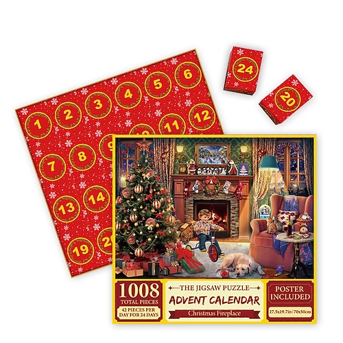 24 Tage Adventskalender Füllgeschenke Weihnachtsgeschenke für Kinder 24 Fächer Weihnachts Puzzle Countdown Kalender Box 1008 Stück Papier Entspannungsspielzeug Image