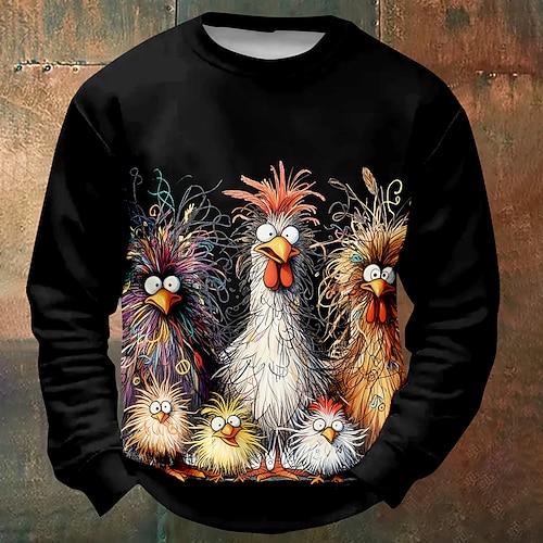 Männer Huhn Sweatshirts Sweatshirt Langarm Sweatshirt Rundhals Lustig 3D Druck Party Feiertag Crewneck Winter Frühling Herbst Image