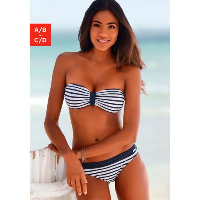 Bandeau-Bikini-Top VENICE BEACH "Summer", Damen, Gr. 36, Cup C/D, bunt (weiß, marine, gestreift), Xtra Life LYCRA, bedruckt, gemustert, geblümt, gestreift, Bikini-Oberteile, mit kontrastfarbener Schlaufe Image