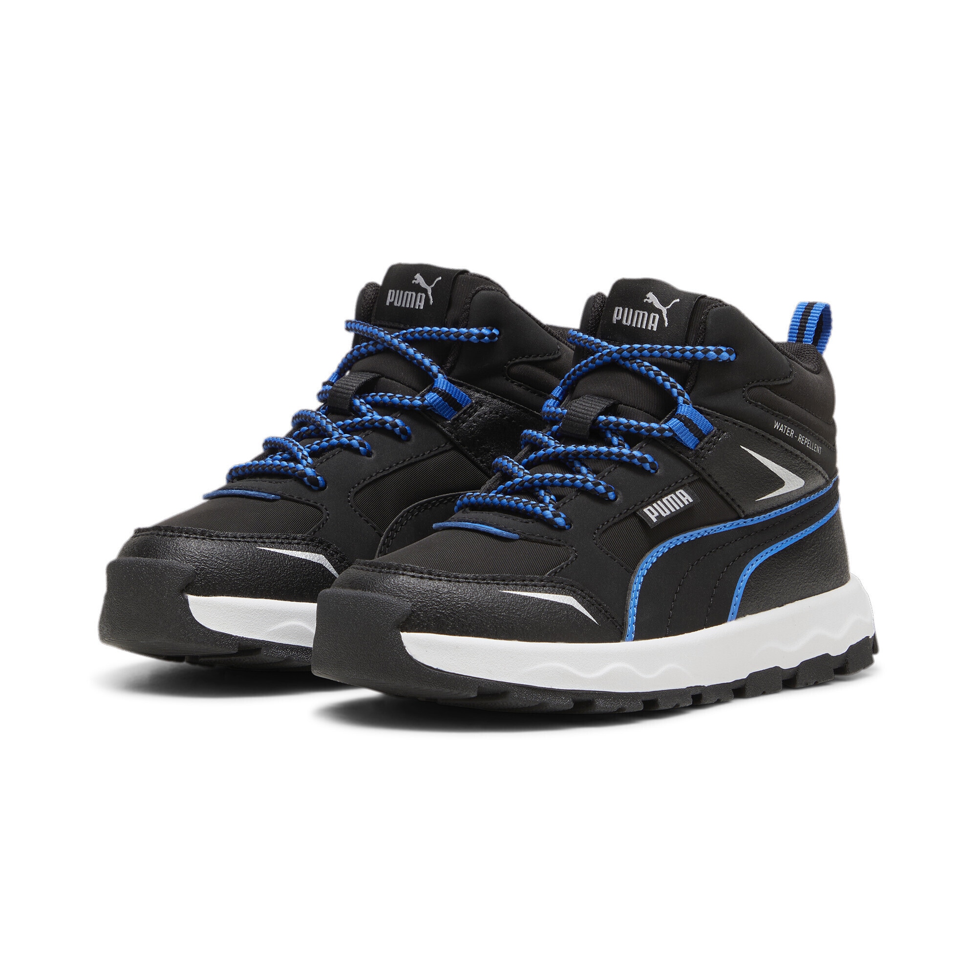Sneaker PUMA "Evolve Trail Sneakers Kinder", Kinder, Gr. 28, schwarz (schwarz hyperlink blau), Obermaterial: Synthetik, Textil; Futter: Textil; Innensohle: Textil; Laufsohle: Gummi, Schuhe Sneaker