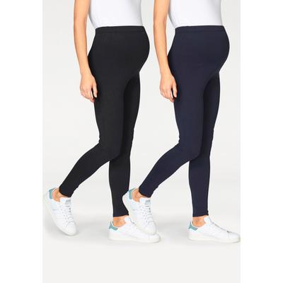 Umstandsleggings NEUN MONATE "2er Pack Hosen für Schwangerschaft und Stillzeit" Gr. 44/46, N-Gr, schwarz (marine-schwarz) Damen Hosen lange Form