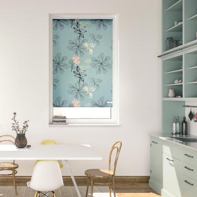 Seitenzugrollo LICHTBLICK ORIGINAL "Rollo Klemmfix, ohne Bohren, blickdicht, Aqua Floral - Blau", blau (blau, weiß), B:45cm H:150cm, Polyester, Rollos Image
