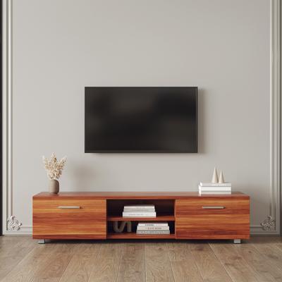 TV Stand with Large-Capacity Side Door Cabinets & Open Shelves