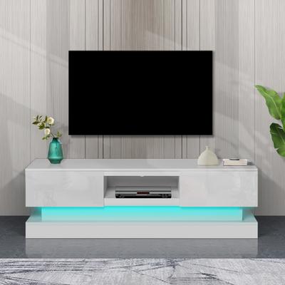 High Gloss TV Stand with LED Lights & Storage Solutions