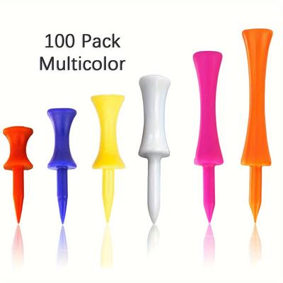 TEMU 50/100pcs Plastic Golf Tees - Design, Unbreakable & Reusable, Bright Colors (orange, Pink, White, Yellow, Blue, Red) For Consistent Height Control, Practice , Golf Accessories Tees