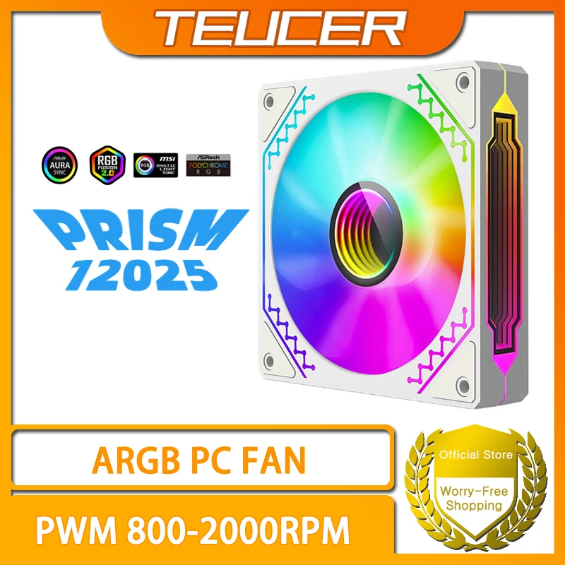 TEUCER 1PCS Prism12025 PC Gehäuselüfter 120mm 5V 3Pin ARGB Zyklischer Spiegel Lichteffekt PWM 800 bis 2000RPM Lüfter Image