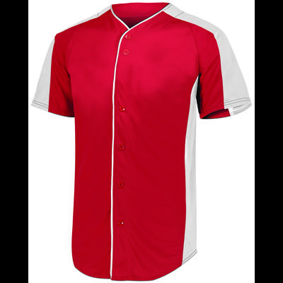 Augusta Sportswear 1656 Athletic Youth Full-Button Baseball Jersey T-Shirt in Red/White size Medium | Polyester