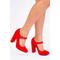 Where's That From Womens Michelle Block High Heel Pump With Front Buckle Strap - Rouge Red - Size UK 8