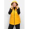 Steppweste SHEEGO "Große Größen", Damen, Gr. 44, gelb (ocker), Obermaterial: 100% Polyester;Futter: 100% Polyester;Wattierung: 100% Polyester, unifarben, casual, figurbetont lang, Westen, mit abnehmbarer Kapuze