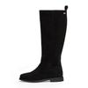 Stiefel TOMMY HILFIGER "FLAG SUEDE LONG BOOT ZIP", Damen, Gr. 37, Normalschaft, schwarz, Veloursleder, klassisch, Schuhe, Blockabsatz, Langschaftstiefel, Businesstiefel mit kleinem Logo