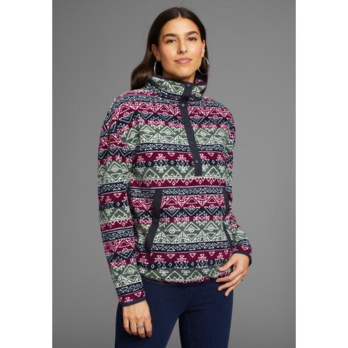 Fleecepullover POLARINO Gr. 48/50, bunt (fuchsia, navy) Damen Sweatshirts in Norweger-Muster